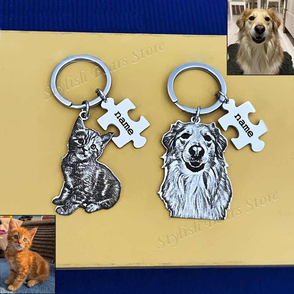 Custom Picture Keyring Pet Name Portrait Keychain Personalized Dog Photo Keychain Pet Memorial Gift For Pet Lover Christmas Gift view 3