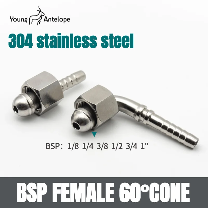 304 stainless steel high-pressure tubing crimp joint straight/90 degree elbow female thread inch beer hose joint hydraulic hose