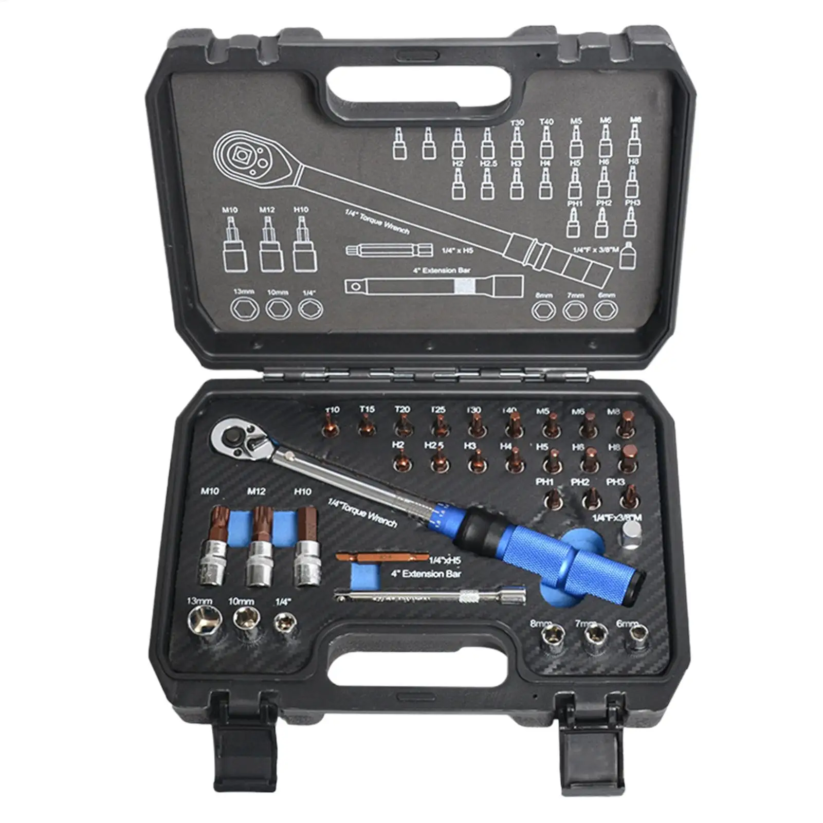 32pcs 1/4" Cycling Drive Torque Wrench Set With 72-tooth Reversible Ratchet Head 5-25Nm Spanner For Cycling Repair Torque Wrench
