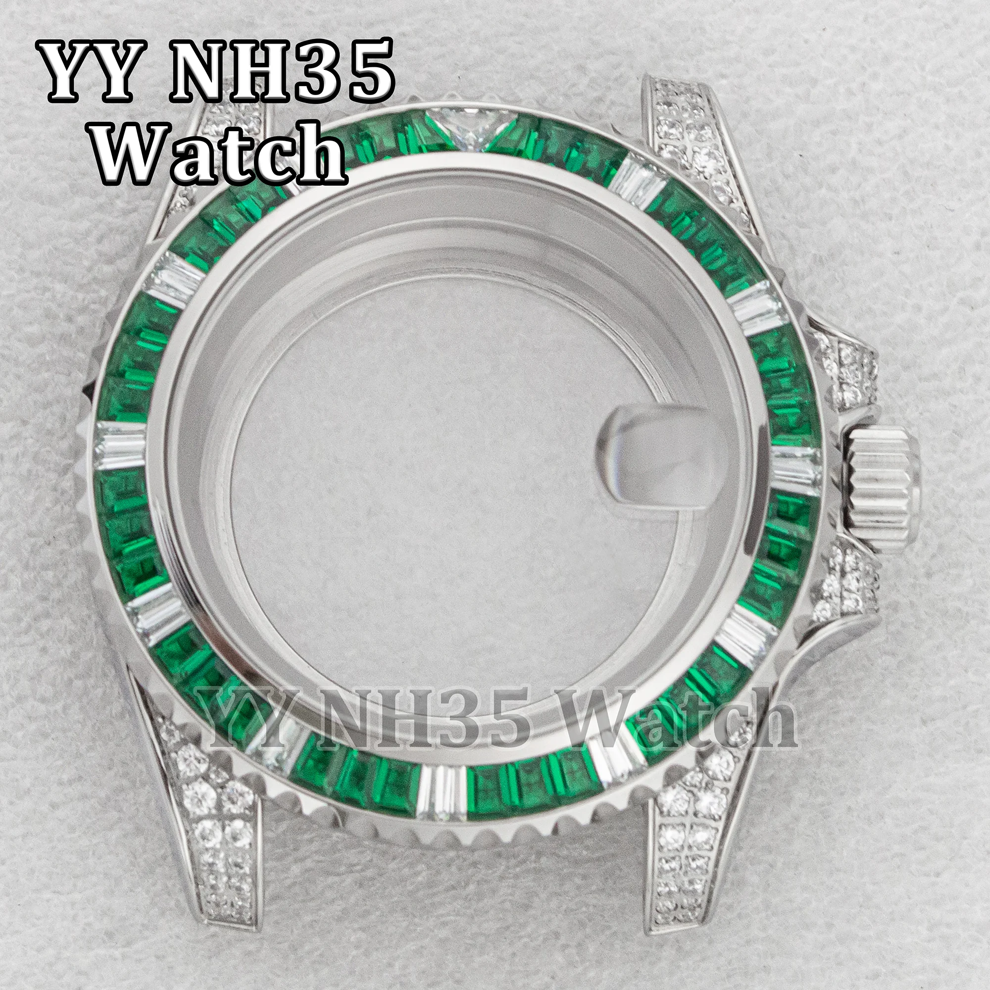 

Luxury Diamond Case Sapphire Crystal 40mm Watch Case for SUB GMT Men Watches Case NH34/35/NH36 Movement Mod Parts Repair Tools