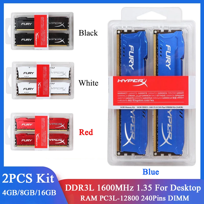 Memoria DDR3L 4GB 8GB 1600MHz 8GB (2x4GB) 16GB (2x8GB) Kit RAM 1600MHz Desktop Memory 240Pins 1.35V DIMM PC3L-12800 HyperX RAMs