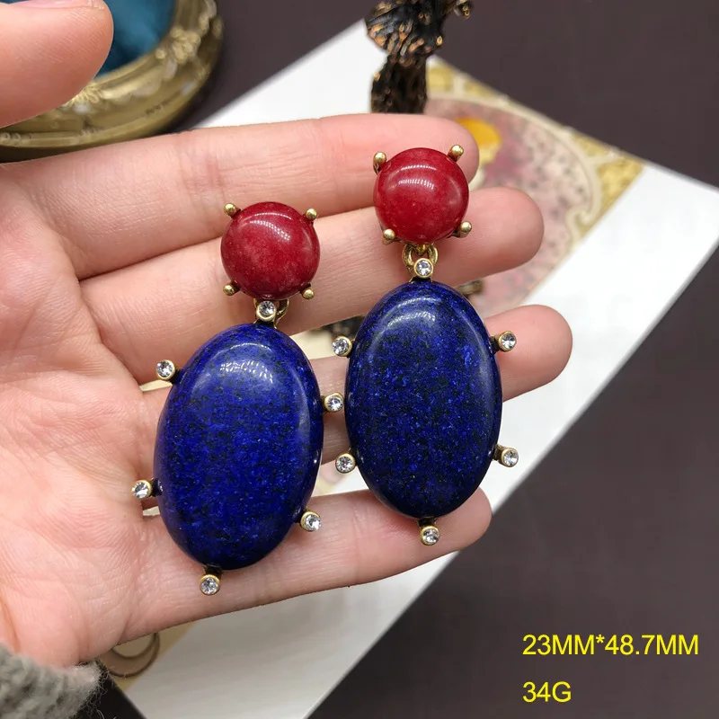 Vintage Lapis Lazuli Earrings Elaborate Gemstone Studs Elegant Versatile Retro Dangle Earrings Jewelry Birthday Gifts for Women