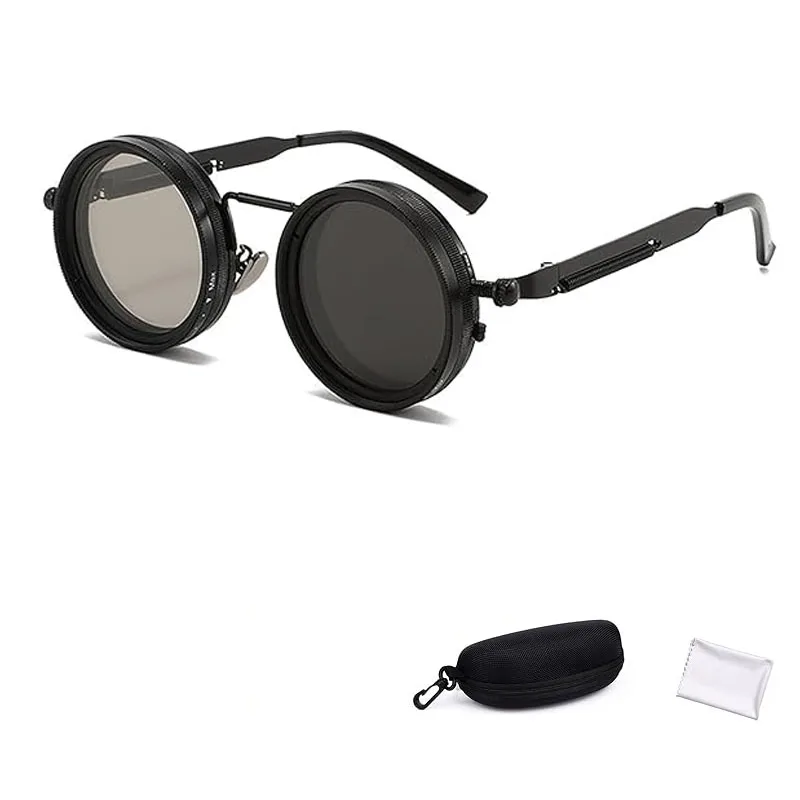 Adjustable Tint Sunglasses, 1-9 Gears Steampunk Retro Metal Polarized Glasses with ND Filter Lenses Vintage Leica-Style Rotating