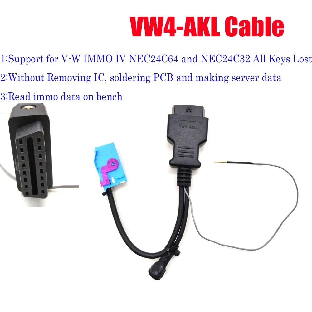 for  VW4-AKL Cable Support for V-W IMMO IV NEC24C64 NEC24C32 All Keys Lost Works with X300 DP Plus/X300 Pro4/X300 Classic G3