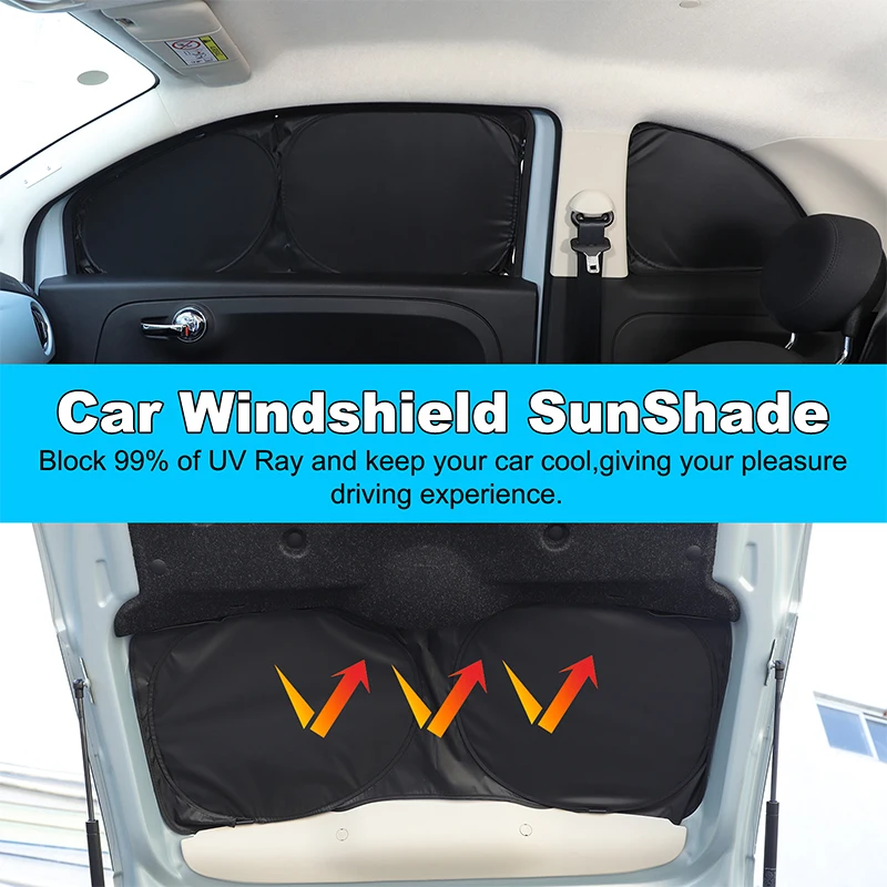 

5Pcs silver tape black For Fiat 500 2010-2022 car full window windshield anti-UV sunshade car interior protection accessories