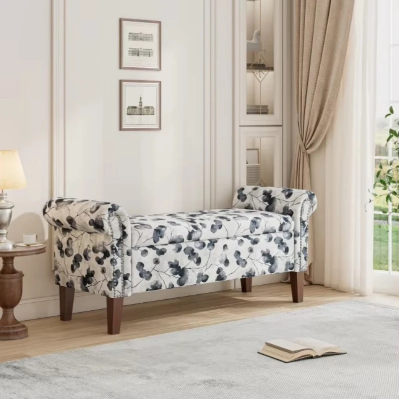 Modern flower printing combined storage bench sofa living room entrance