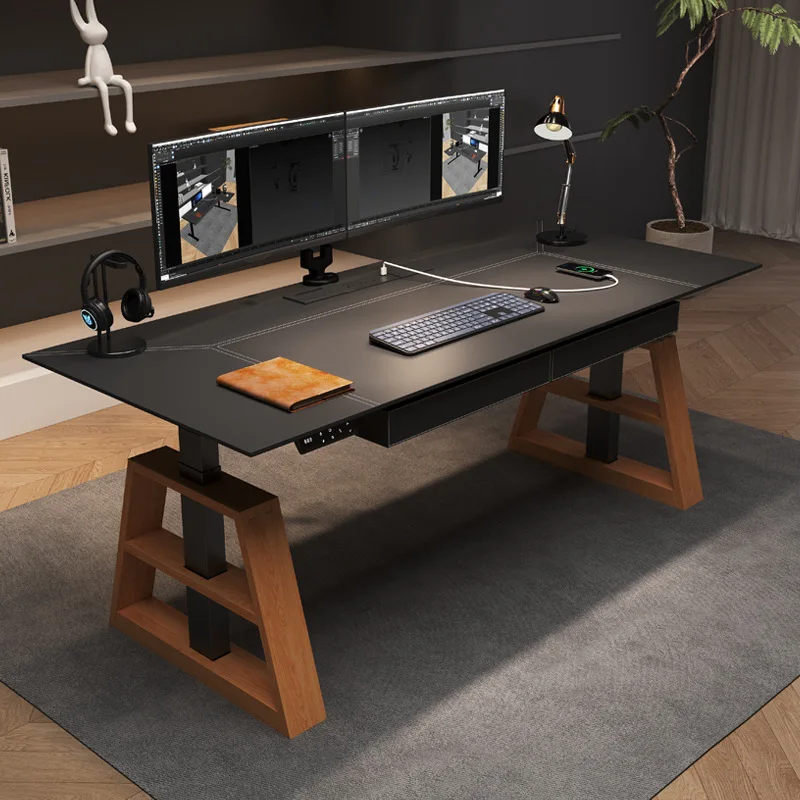 Electric Lifting Table Li Ren Same Writing Table Desk Can Lift Workbench Desk Double Motor Solid Wood