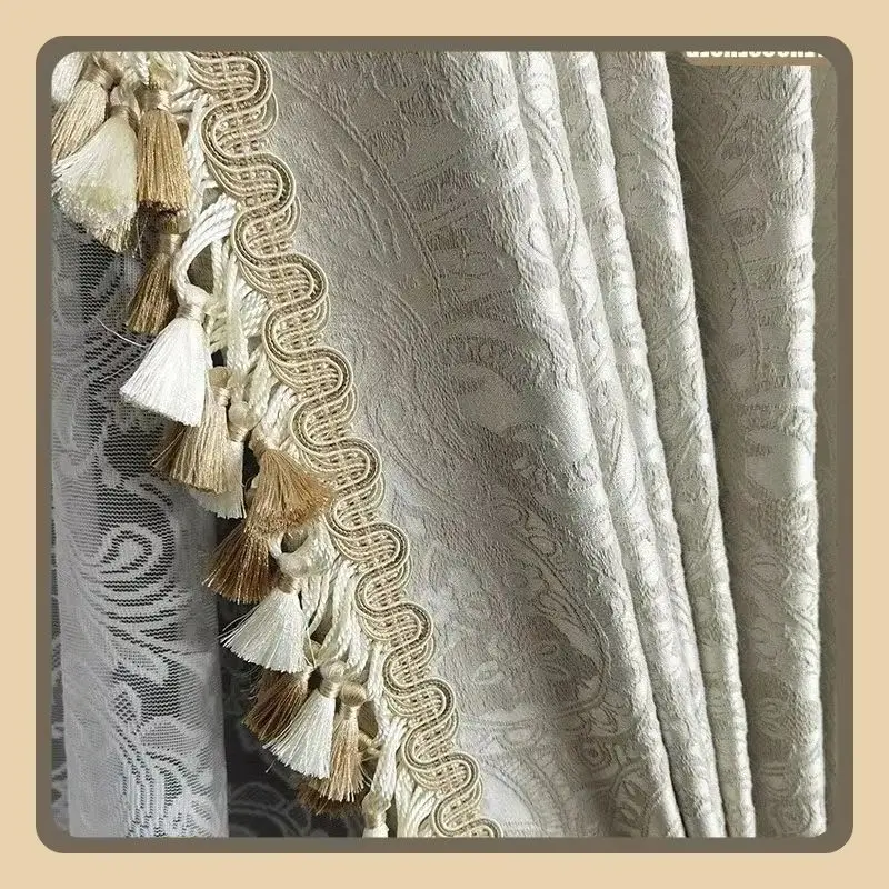 Custom  Size！luxury  Retro Cream  Style  Large Customized  Curtains for Living Dining Room Bedroom Three-dimensional White Tulle