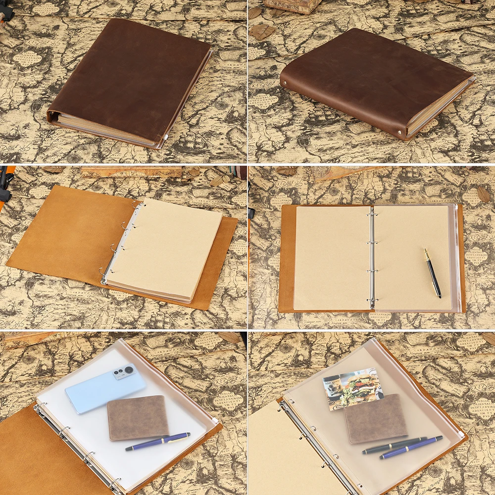 JOYIR Genuine Leather Handmade A4 Size Ring Planner Vintage Unisex Notebook With 4 Ring Binder Sketchbook Office Notepad