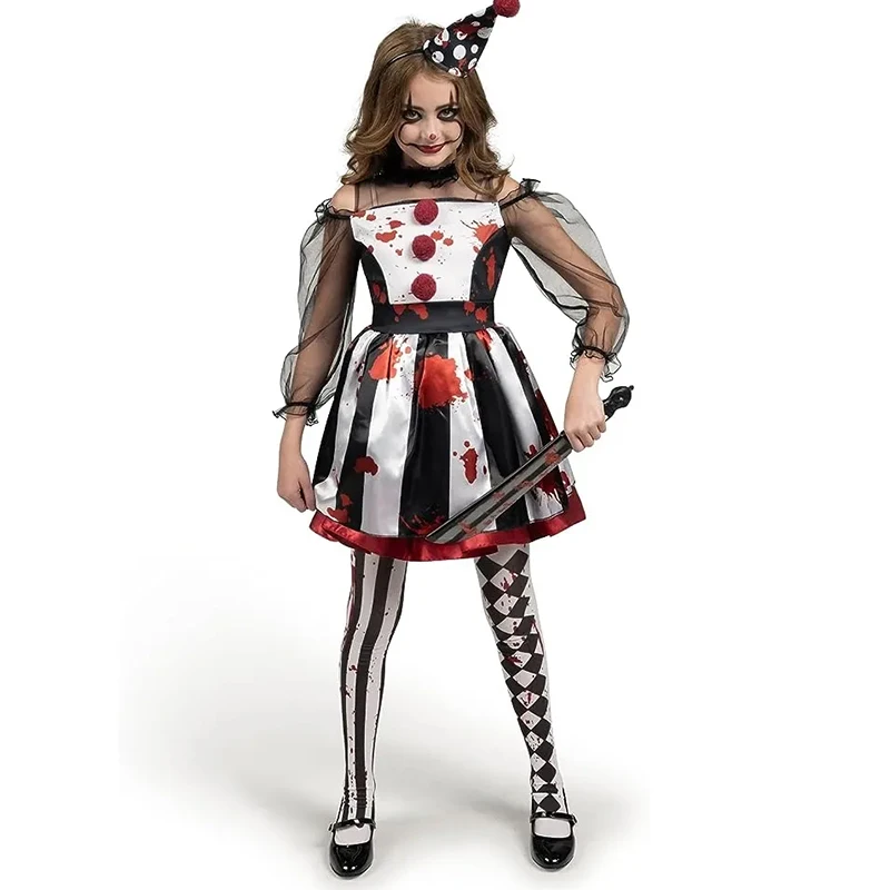 Nuevo Disfraz de Payaso Asesino de Muñecas de Terror 2026 para Niñas, Disfraz de Halloween Sangriento de Payaso Asesino para Niñas
