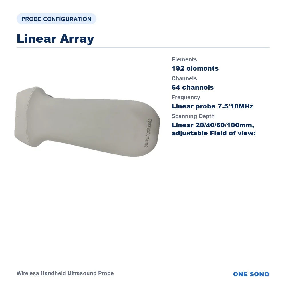 8L Wireless Handheld Ultrasound Probe, Linear Array, 192 Elements, 64 Channels, 7.5/10.0MHz, for Thyroid, Breast