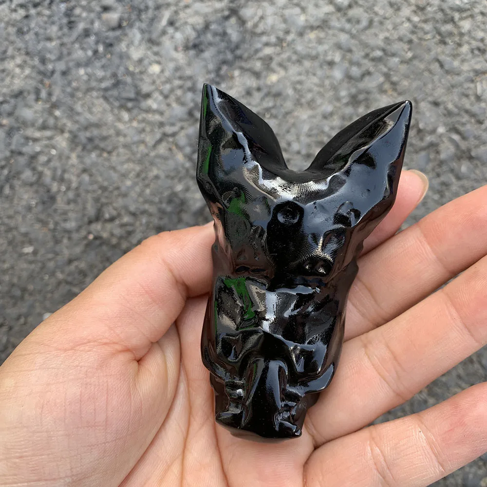 Custom Handcrafted Natural Black Obsidian Bat Figurine - 8cm Detailed Gemstone Vampire Bat Statue Collectible Home Decor