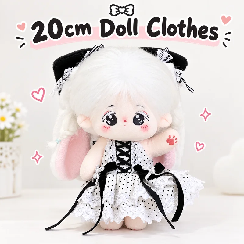 20cm Cotton Doll Clothes Miss Rabbit Series Dress Set Elegant Lace Design Polka Dot Pattern For Normal Body Plush Dolls