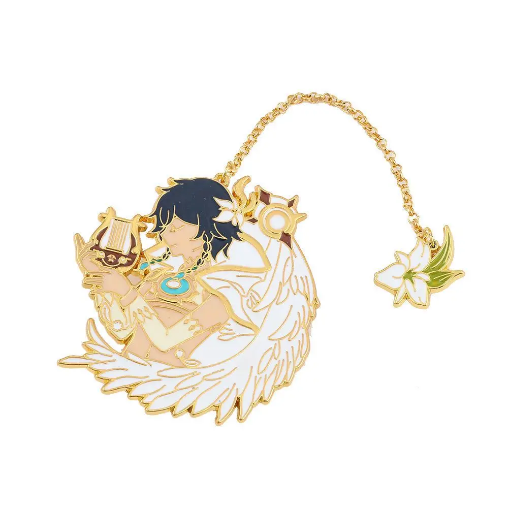Genshin Impact Venti Enamel Lapel Pin Anime Character Lyre Green Outfit Metal Brooch Backpack Clothes Fan Jewelry Gift