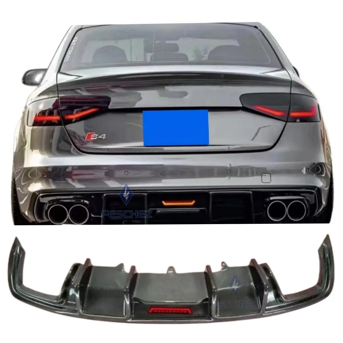 KD STYLE CARBON FIBER REAR LIP DIFFUSER SPOILER FOR  A4 S4 2017-2020 CARBON FIBER CAR BACK BUMPER