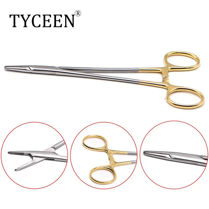 

Dental Needle Holders TC head Stainless Steel Orthodontic Plier Gold Plated Handle Surgical Tools Implant Castroviejo Forceps