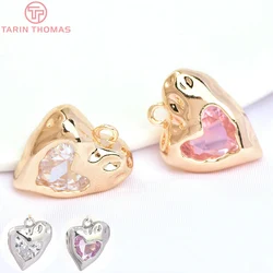 (3299) 2PCS 14x17MM 24K Gold Color Brass with Zircon Heart Charms Pendants High Quality DIY Jewelry Making Findings Wholesale
