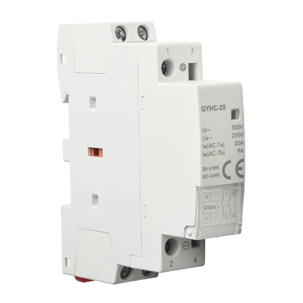 GYHC25 230V 25A 2P 2NO AC Contactor for Domestic Power Distribution Din Rail Mount Low Power Consumption Design