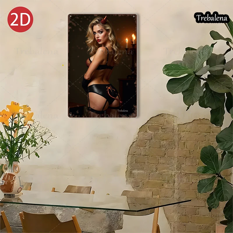 1ชิ้น2Dแบน8*12นิ้วป้ายโลหะเซ็กซี่ปีศาจสไตล์ผู้หญิงงานศิลปะโปสเตอร์วินเทจ