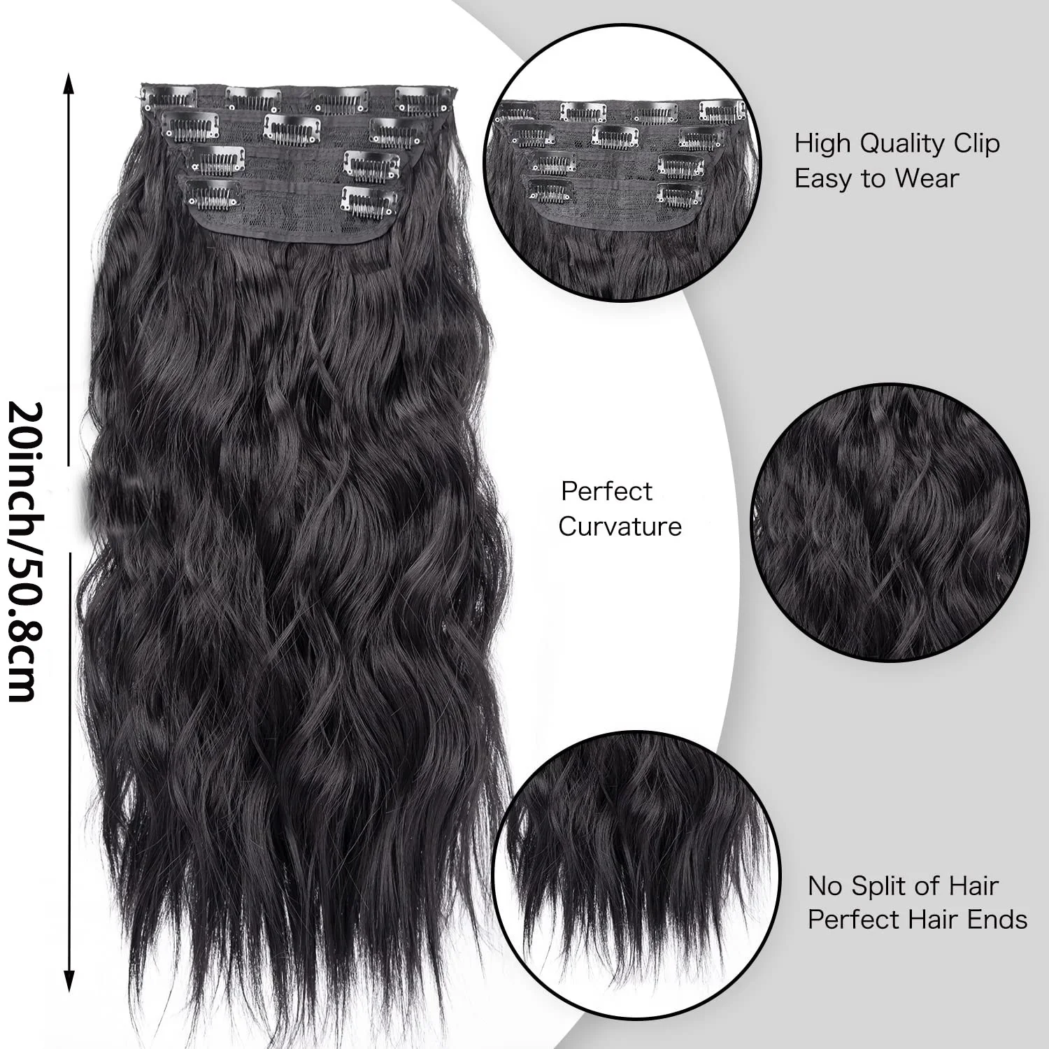 Set Ekstensi Rambut Jepit Bergelombang 24 inci untuk Wanita - Serat Sintetis Berkualitas Tinggi, Ideal untuk Berbagai Gaya Rambut & Warna Kulit