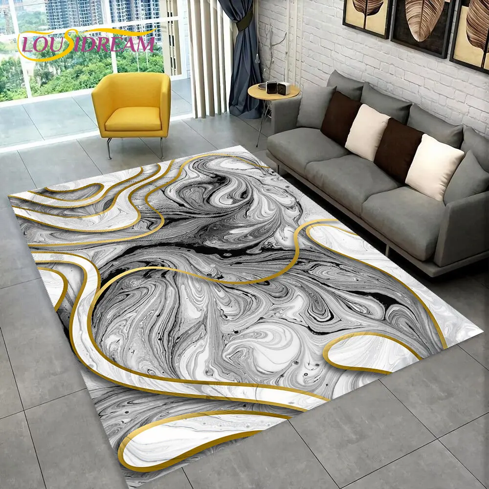 3D Colour Gold Nordic Marble Splendid Area Rug,Carpet for Home Living Room Bedroom Sofa Doormat Kitchen Decor,Non-slip Floor Mat