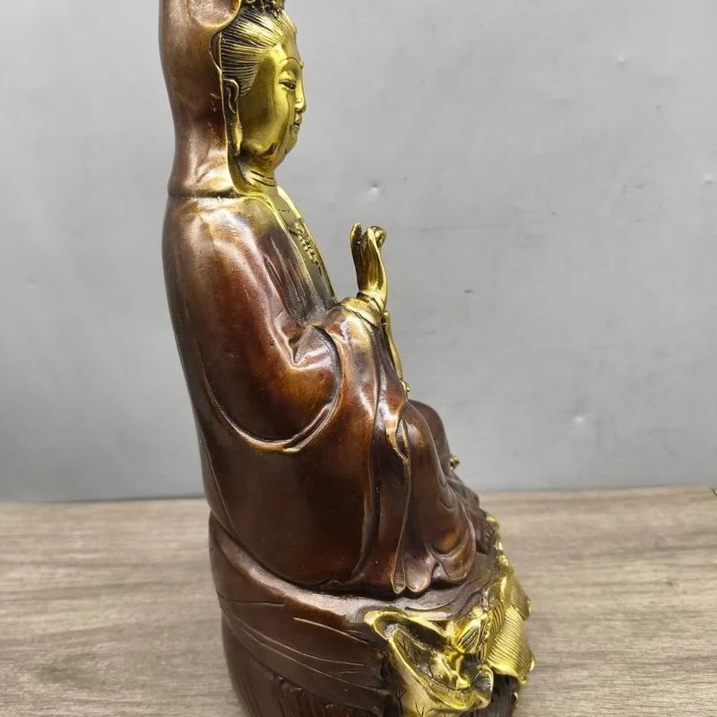 gilded , antique-style purple copper pure water vase Guanyin Buddha statue ornament, Chinese Zen sty