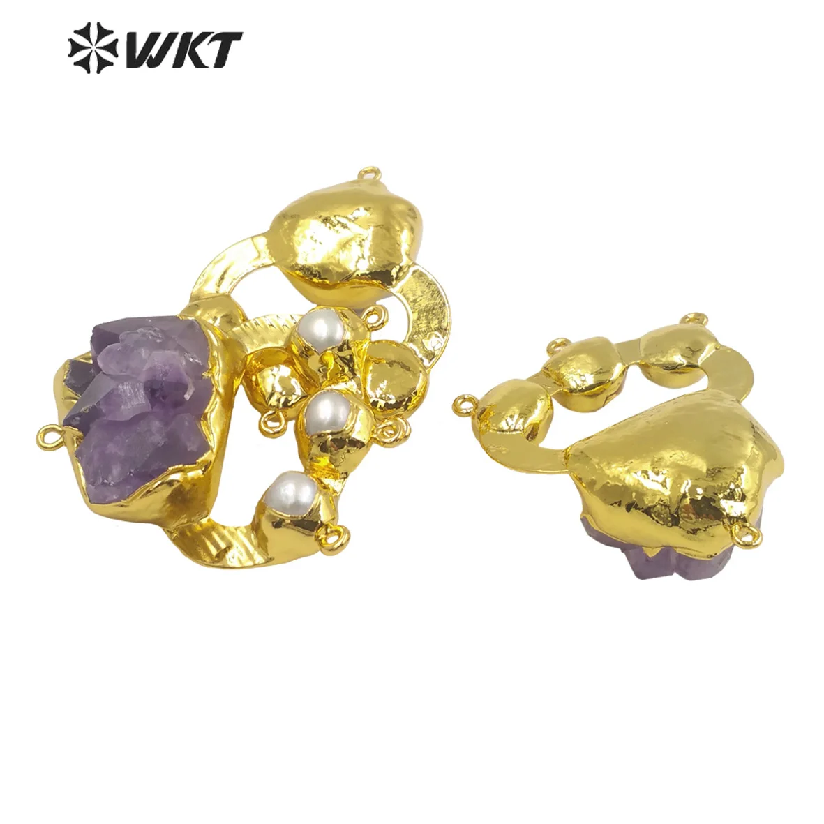 WT-P1950 Europe Ins Populared Natural Cluster Amethyst With Big Ring And Pearl Decorative Gold Necklace Pendant For DIY Findings