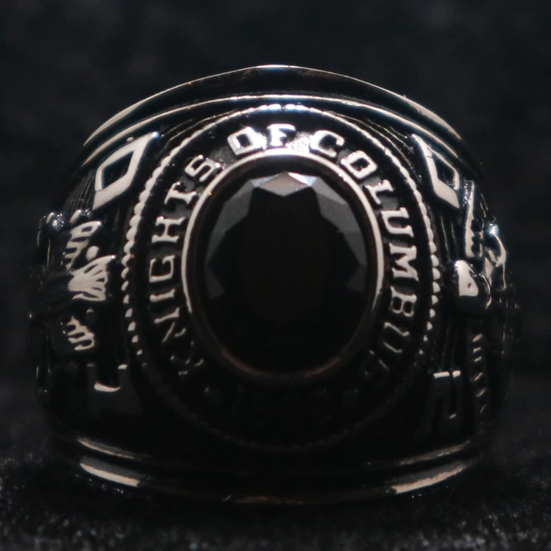 Newest Unisex 316L Stainless Steel K of C Christianity Catholicism Black Stone Brother Ring