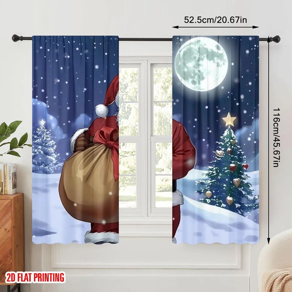2pcs,2D plane printing Pattern Curtains Father Christmas4 (2) Durable Polyester (without rod) Holiday Perfect for Living Room,