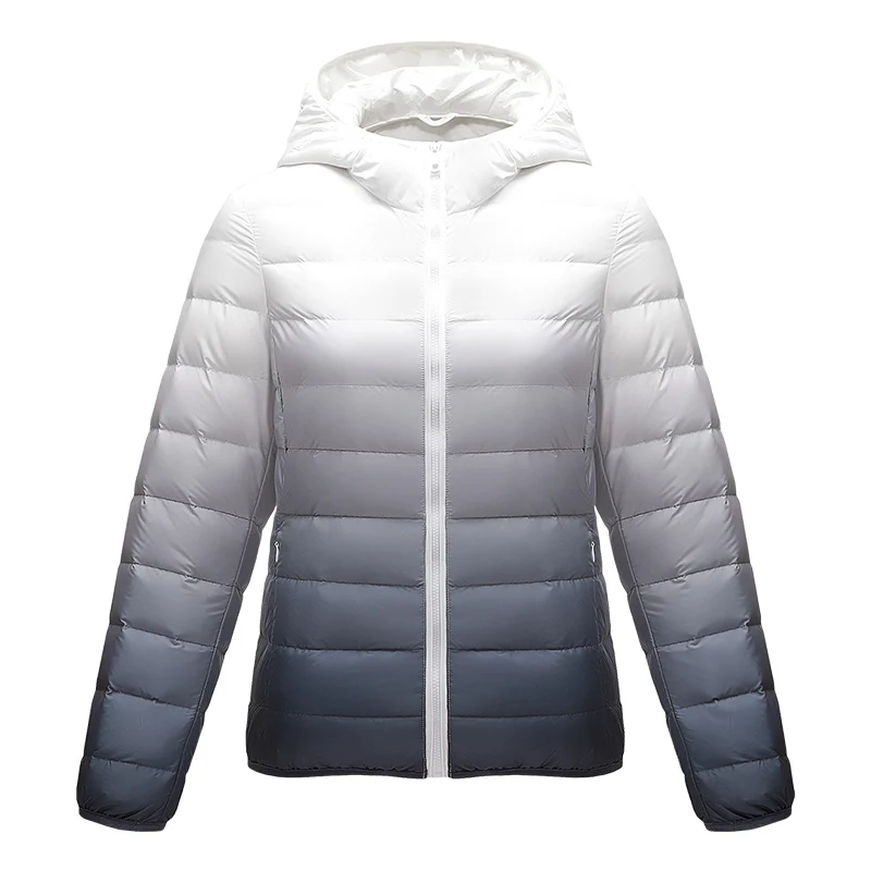 Women Gradient Designer Puffer Jackets 90% White Duck Down Jackets Female Hooded Slim Fit Ultra Lightweight Keep Warm Down Coats