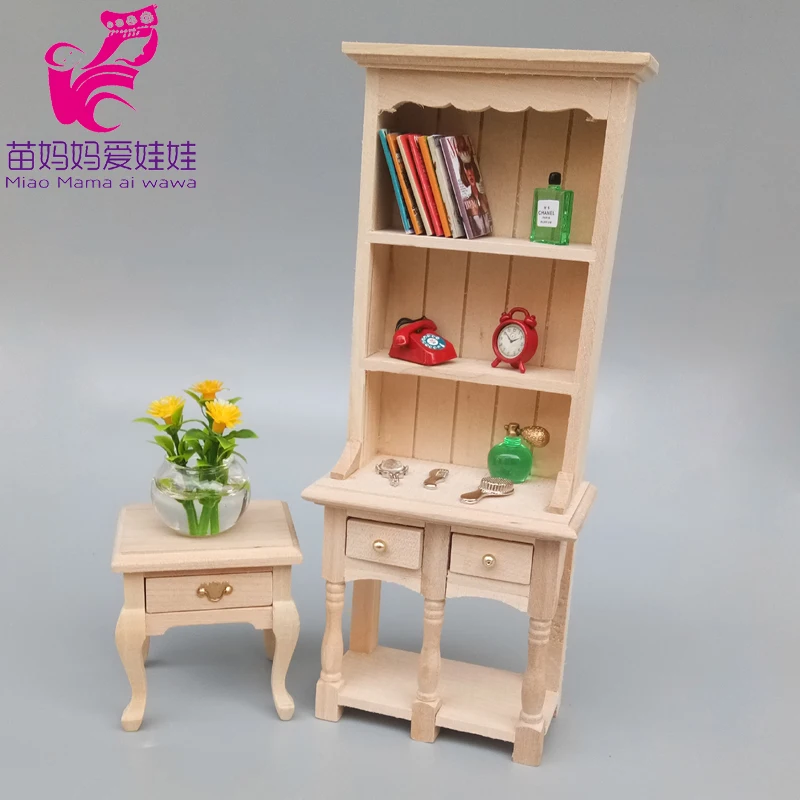 1:12 1:8 mini Doll house furniture unpainted bookcase desk cabinet models charm wooden furniture diy