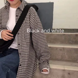 Spring and Autumn new preppy style plaid shirt female students Korean style loose all-match mid-length cardigan shirt coat fashi