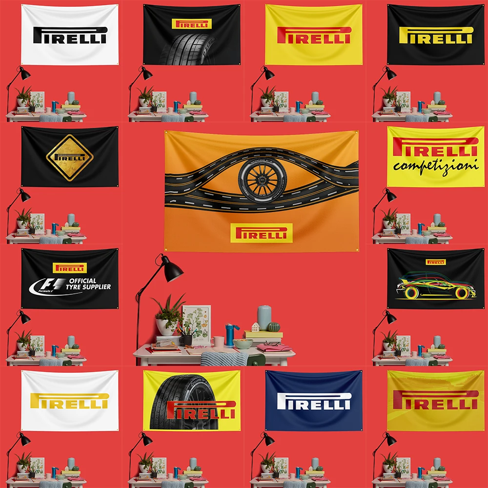 Bandera de Neumáticos Pirelli, Decoración de Pared de Garaje de Poliéster para Fanáticos del Deporte Motorizado