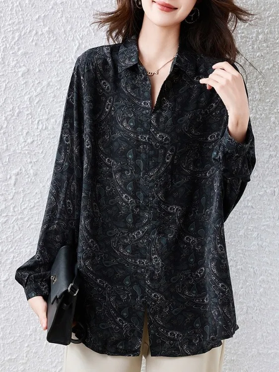 

High-End European Sle plus Size Loose Floral Print irt Versatile Slimming Top for Young Women Comfortable Breathable Poly...