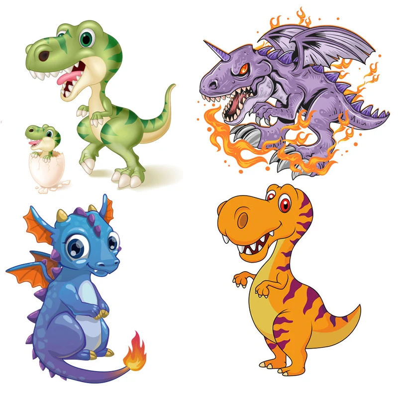 Dinosaur Clothing Stickers Diy Heat Transfers Iron on Patches for Clothes Boy Girl T-shirt Appliques Decoration Custom Patch Q