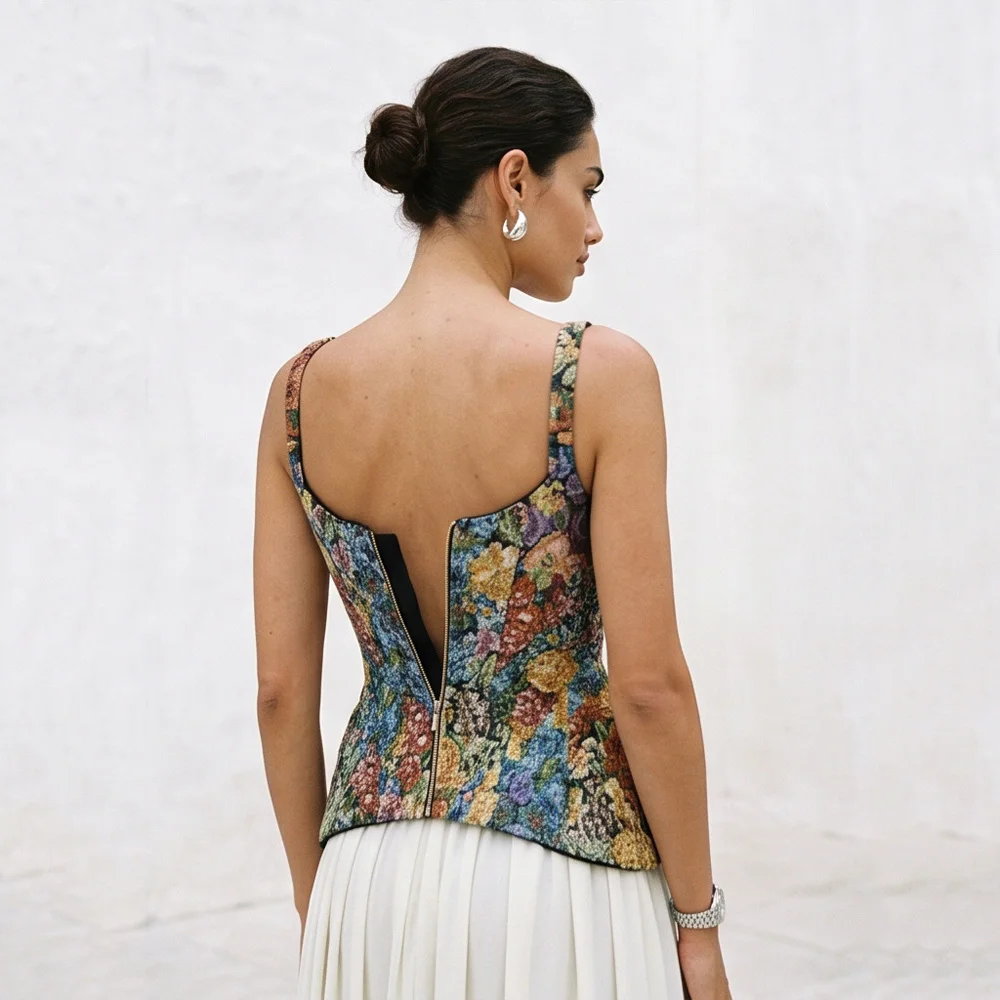 Sexy Print Flower Slim Sling Top Women Sleeveless Slip Backless Closed Waist Vest Female 2026 Fashion Summer Autumn Tops Lady