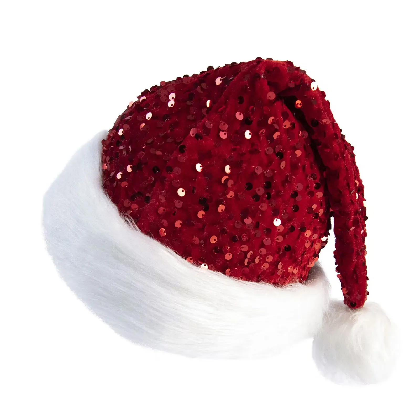 Christmas Santa Claus Cosplay Decoration Atmosphere Props Red Double-layer Sequin Sea Style Plush Hat New Fashionable Cap