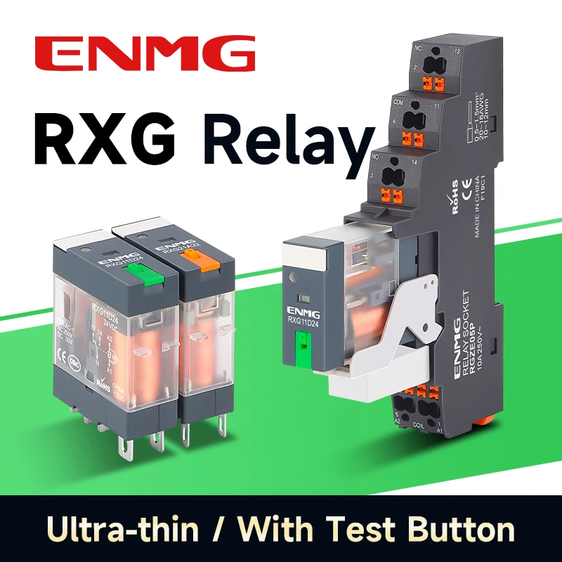 Relè intermedio RXG piccolo e sottile ENMG, tipo elettromagnetico, 220 V CA, 2 normalmente aperti e 2 normalmente chiusi, 5/8 pin, CC 24 V