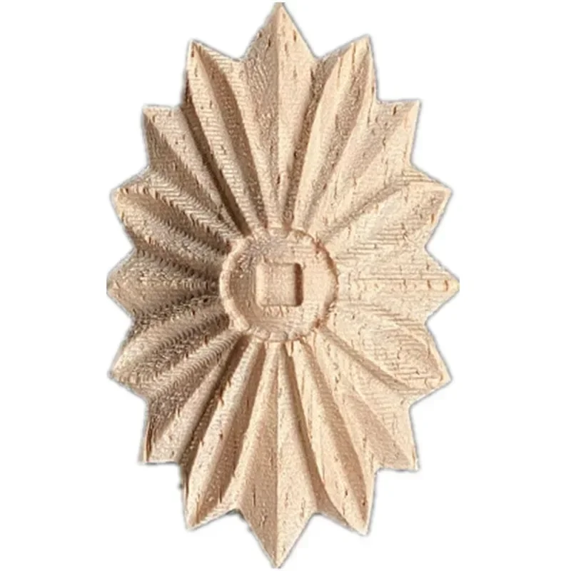 5cm Natural Wood Appliques Square Flower Carving Decals Decorative Wooden Mouldings for Cabinet Door Furniture Decor Craft