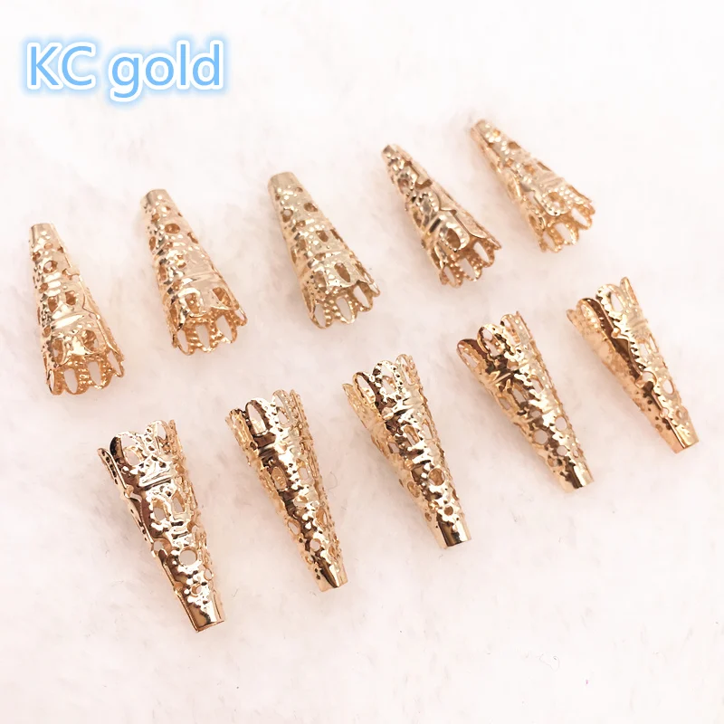 50pcs / lot 23 x7mm Alloy Caps Bead Hollow Out Flower Bugle Filigree Bead End Cap Cone Jewelry Making Components finder