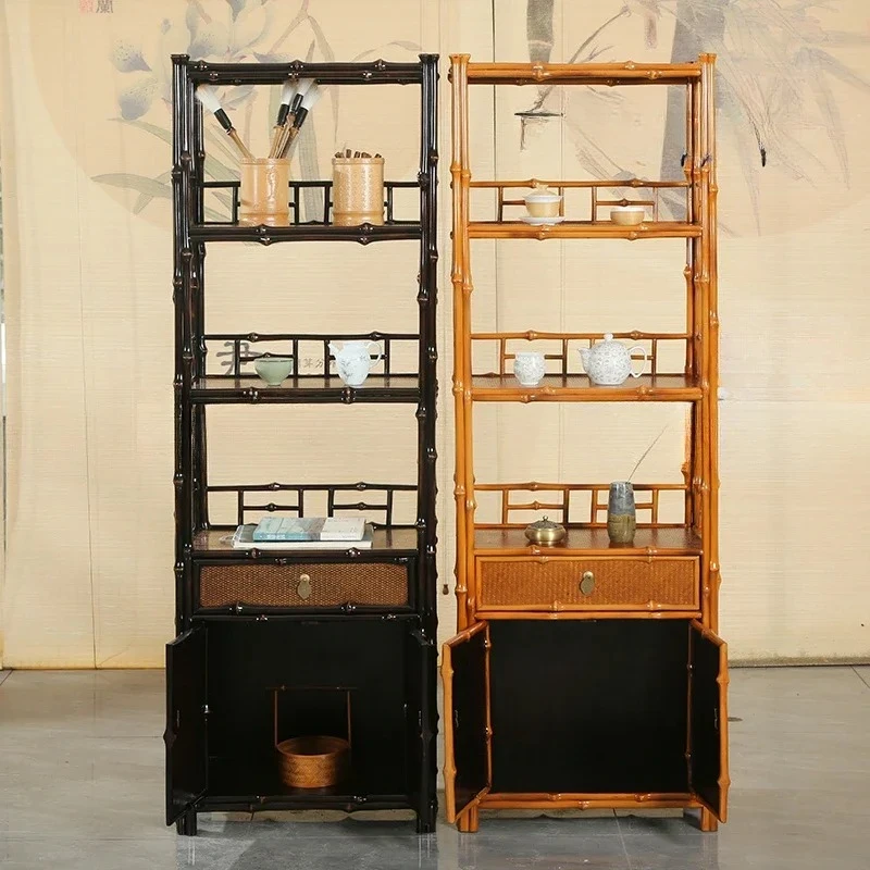 

N Chinese Style Retro Handmade Bamboo Large with Cabinet Antique Shelf
