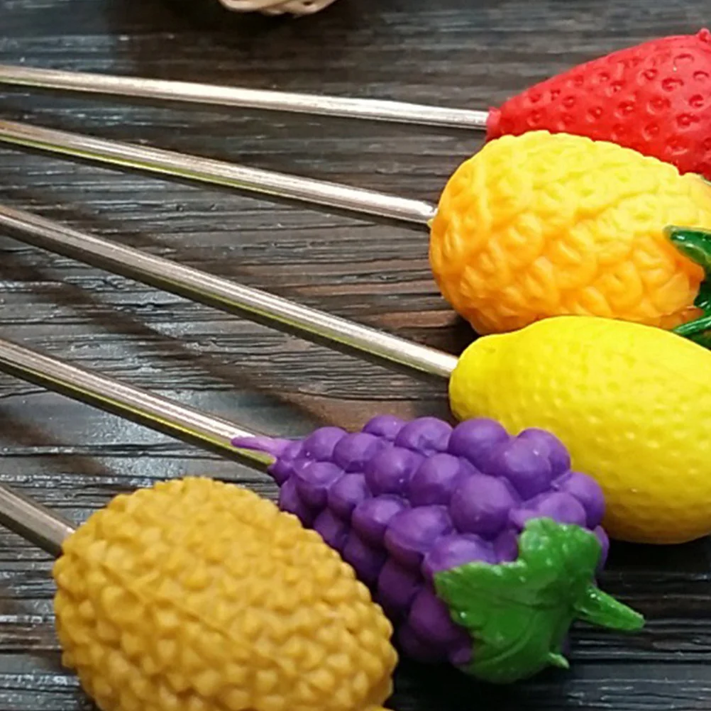 

6pcs Stainless Steel Fruit Forks With Plastic Barrel Holder Adults Safe Kitchen Accessories Colorful Adorable Decorative