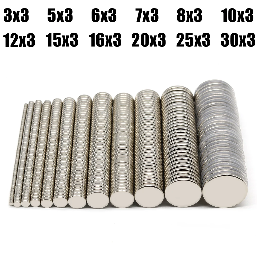 Strong Round Magnet 3x3/5x3/6x3/8x3/10x3/15x3/16x3/20x3/25x3/30x3mm N35 Magnetic NdFeB Neodymium Powerful Refrigerator Magnet