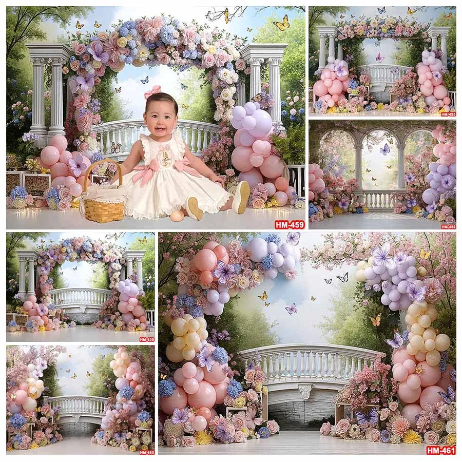 

Spring Flowers Backdrop Floral Butterfly Wedding Baby Shower Girls Birthday Party Decor Photography Background Photo Booth Props