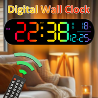 14'' LED Wall Clock Digital  Alarm Clock With Remote Control RGB Ambient Lights Dual Alarm Wall Clock for Living Room Home Decor