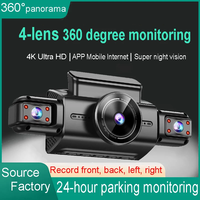 Kamera samochodowa 4K 4CH ukryta w desce rozdzielczej z aplikacją, noktowizją, detekcją ruchu, monitoringiem parkowania 24/7, czujnikiem G, nagrywaniem w pętli, WDR, czarny skrzynka samochodowa DVR