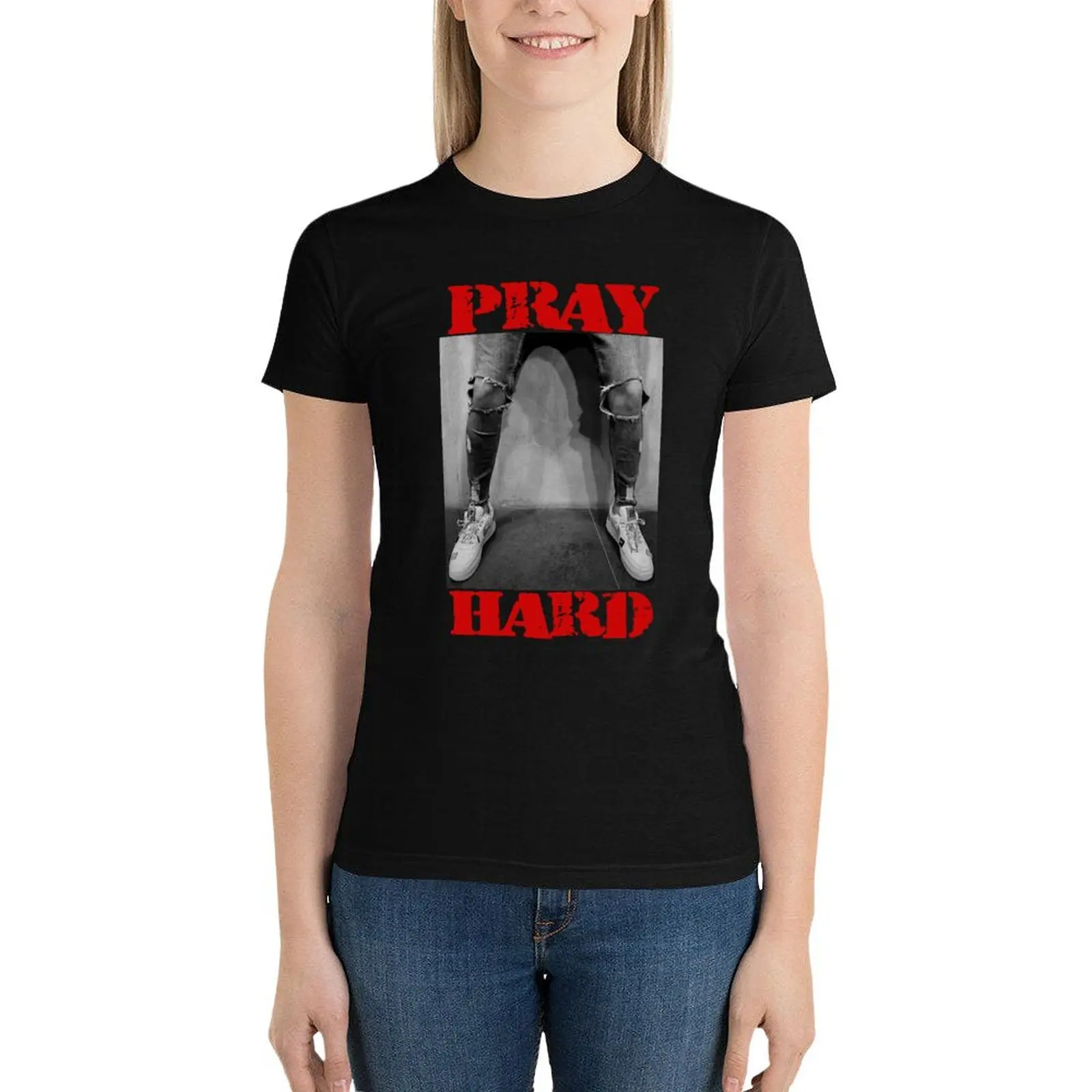 Pray Hard T-Shirt tops Aesthetic clothing fashion woman blouse 2024