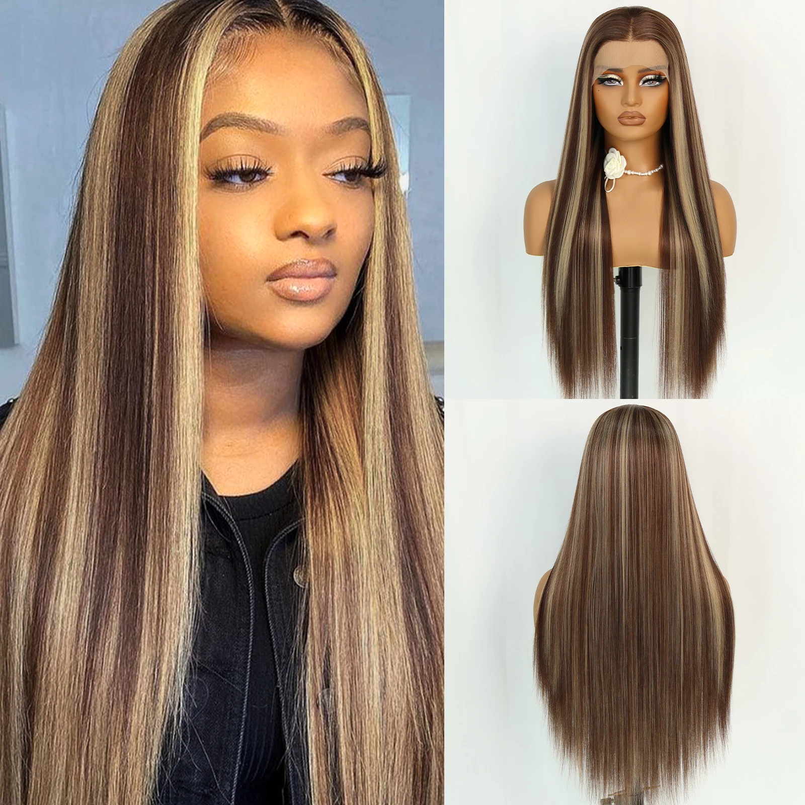 

Синтетический парик Aubree 13*4, качественный парик спереди для чернокожих женщин, длинный прямой парик для ежедневного использования, 28 дюймов, плотность 180, термостойкий