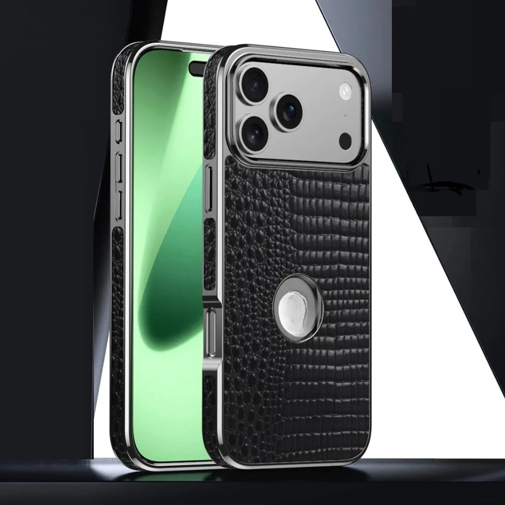 

Чехол для телефона из натуральной яловой кожи с узором аллигатора для iPhone 16 Pro Max 17 Air 15 14pro, гальванический чехол с магнитной зарядкой