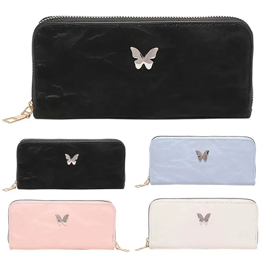 

Women Phone Clutch Money Bag PU Leather Cute Zipper Purse Solid Color Fashion Butterfly Wallet Female Outdoor Bag